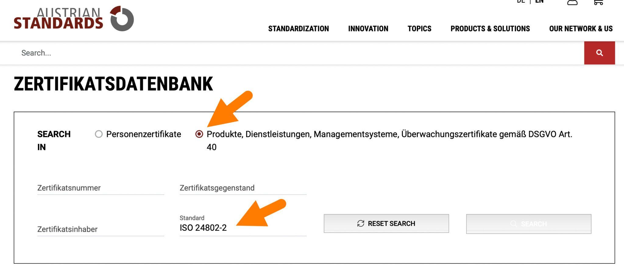 Austrian Standards Certification Database